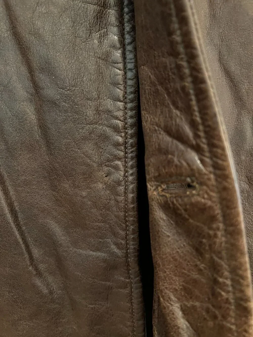 Gap Vintage Distressed Men’s Brown Leather Car Coat Jacket Button-Down Y2K